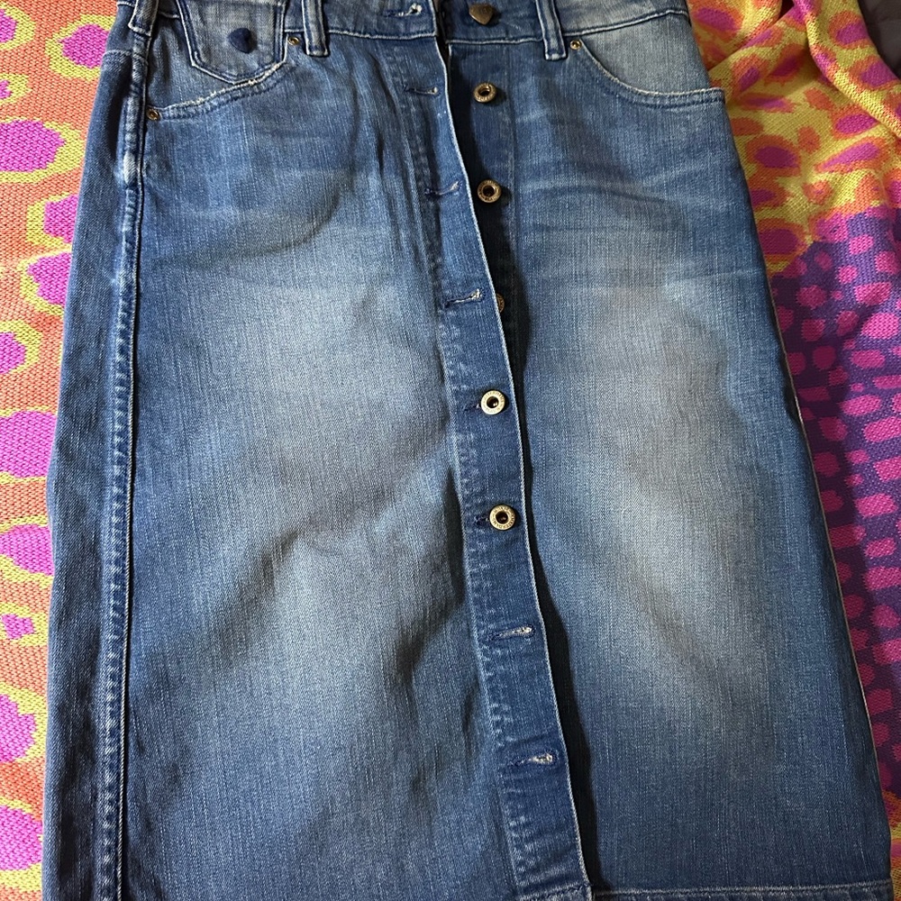 Denim Button-Front Skirt